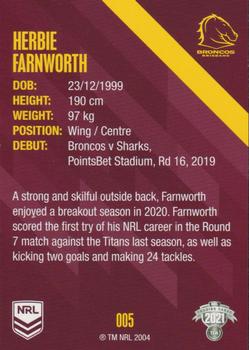 2021 NRL Traders #005 Herbie Farnworth Back